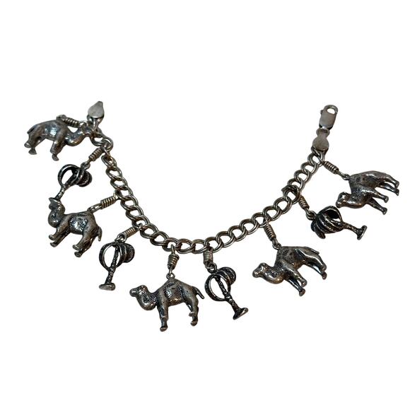 Vtg Sterling Silver Camel Palm Tree Charm Bracelet – Made in Italy, Stamped 925 - Picture 2 of 10